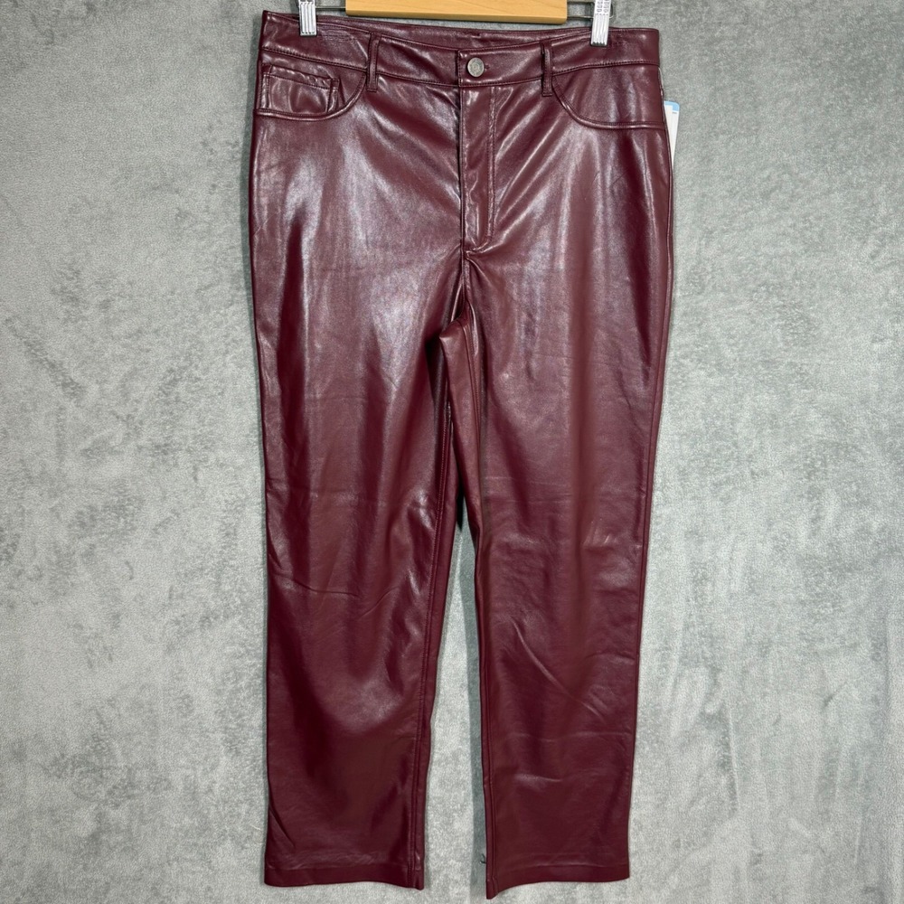 Joie Womens 10 Burgundy Vegan Leather Pants High Rise Straight Leg Lined NWT